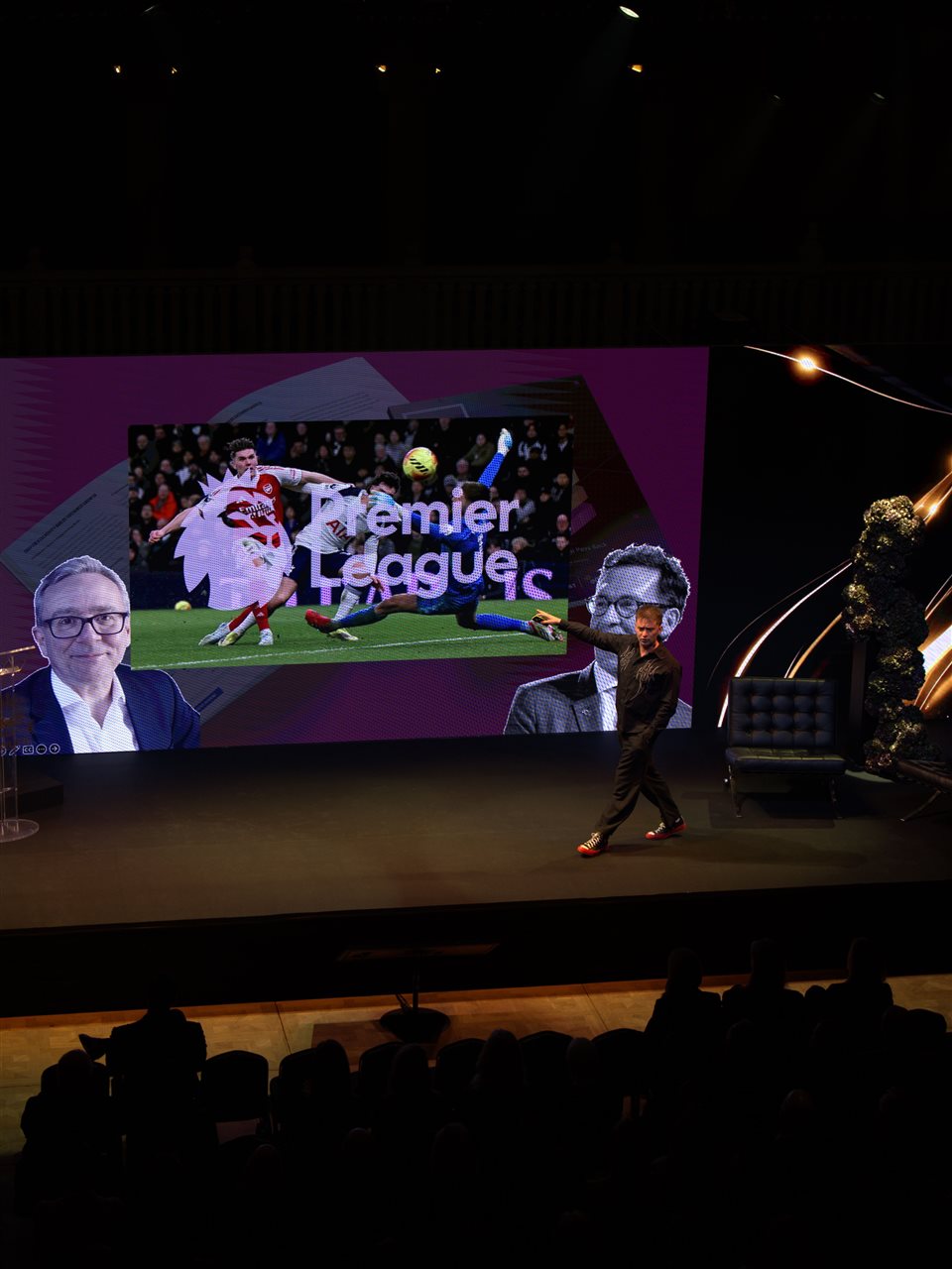 Publicis 100-year celebration — speaker and presentation content on the LED wall